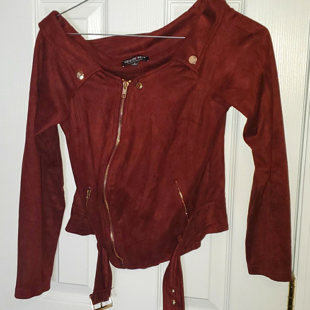 Fashion Nova Off-Shoulder Belted Jacket